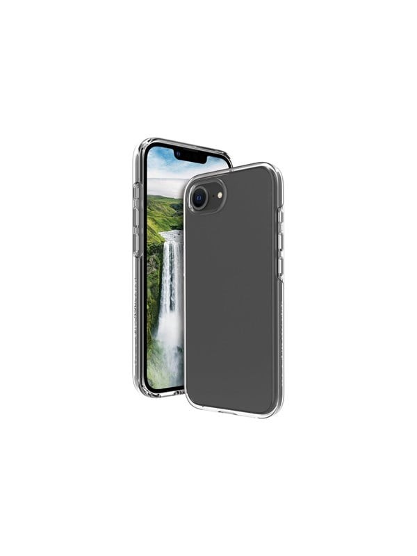 Clear Dbramante1928 Iceland Ultra D3O mobile phone case for 15.5 cm (6.1") devices, featuring a sleek design with a matte black back and reinforced edges for enhanced protection.