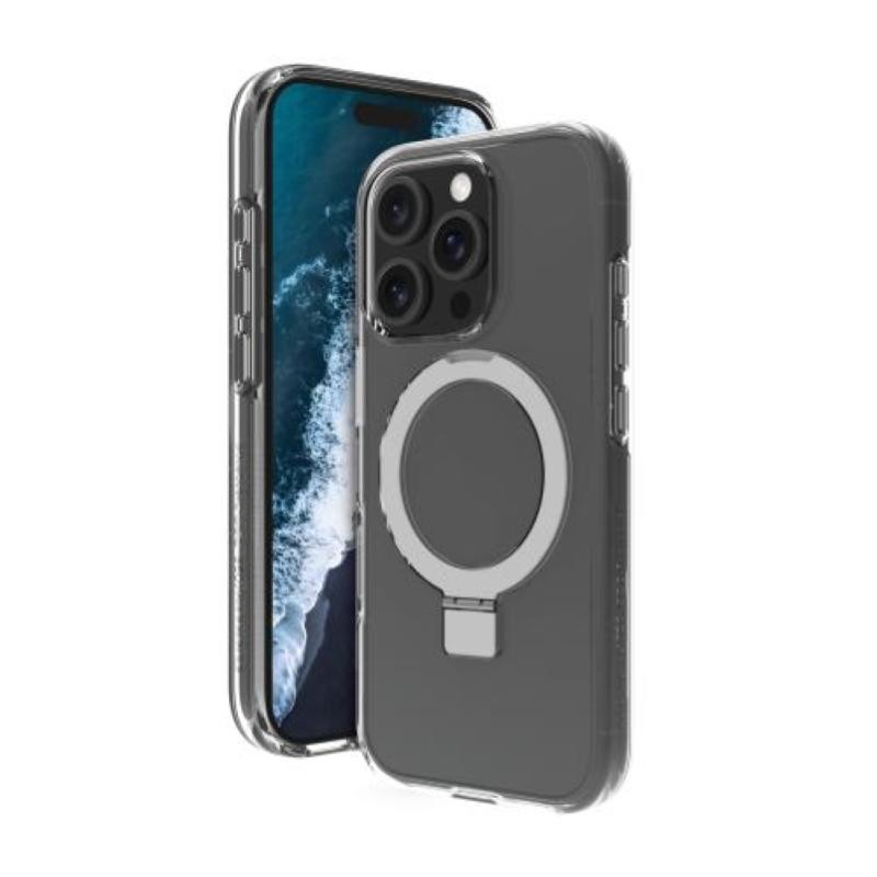 Clear, flexible phone case for iPhone 16 ProMax featuring a D3O impact protection layer, a built-in magnetic ring, and precise cutouts for buttons and ports.