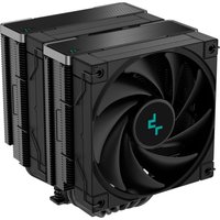 Black DeepCool AK620 ZERO DARK processor air cooler with dual 12 cm fans and sleek, modern design.