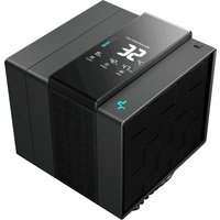 Black DeepCool ASSASSIN IV VC VISION processor air cooler with sleek design, digital display, and 120/140 mm fan.