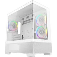 White DeepCool CG380 3F WH Midi Tower with tempered glass panels and three RGB fans.