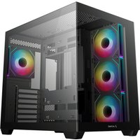 Black DeepCool CG530 4F Mid-Tower ATX PC Case with dual chamber design and RGB fans behind a tempered glass panel.