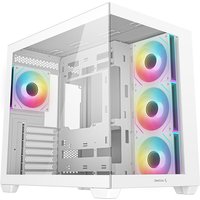 White DeepCool CG530 4F WH Midi Tower with tempered glass panel and RGB fans.