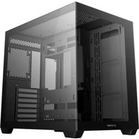Black DeepCool CG530 Midi Tower with tempered glass side panel and multiple expansion slots.