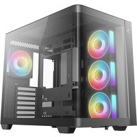Black DeepCool CG530U 4F Tower with tempered glass panels and RGB fans on front and side.