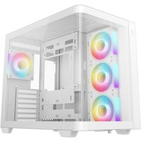 White DeepCool CG530U 4F tower case with tempered glass panel and four RGB fans.