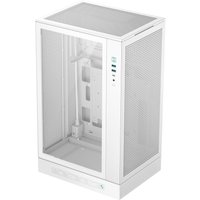White DeepCool CH270 Digital WH Mini Tower with mesh panels, clear side window, and front I/O ports.
