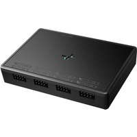 Black DeepCool UH-04 Midi Tower hub with multiple ports and textured surface featuring a subtle logo in the center.