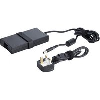 Black Dell 130W AC power adapter with rectangular body, attached cord, and UK plug.