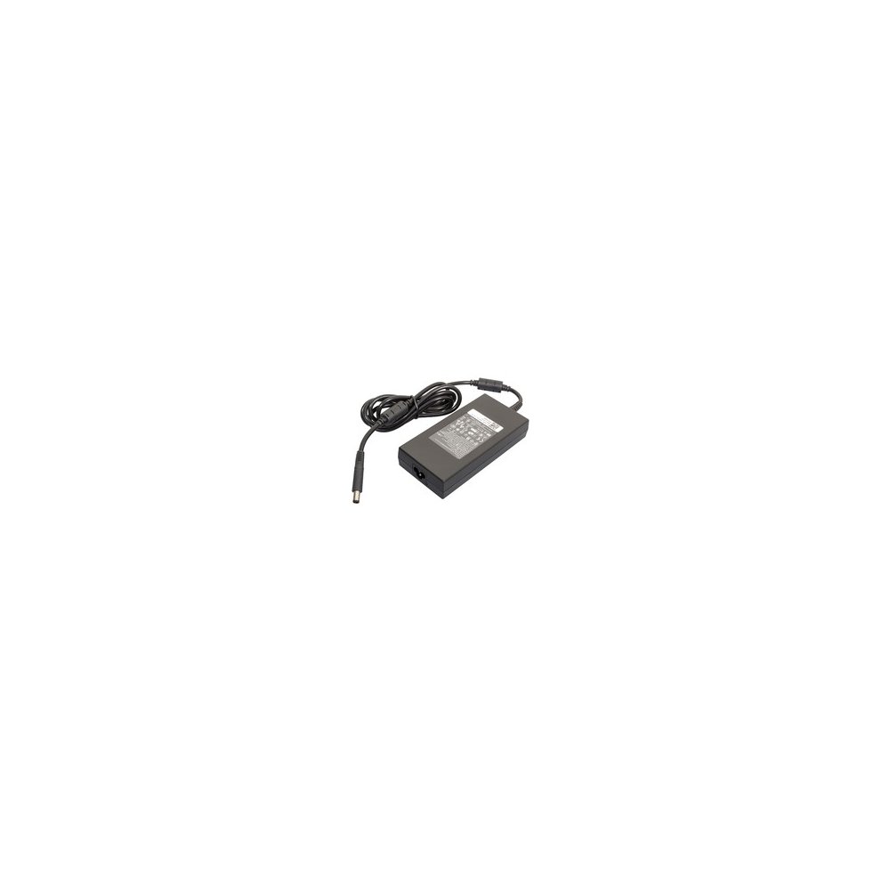 Black DELL 180W AC adapter with a 7.4 x 5mm barrel connector, featuring a textured surface and a power cable, designed for Latitude E Series laptops, with UK plug compatibility.