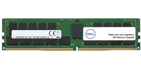 Green 8 GB DDR3 memory module with 240-pin DIMM configuration, featuring black memory chips and a white label with the Dell logo and upgrade instructions.