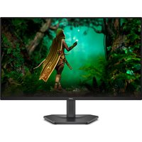 27" Dell monitor with thin bezels, displaying a fantasy scene, black stand, Full HD, 200Hz refresh rate.