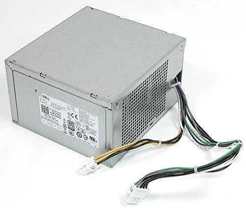 Silver metal DELL 290W power supply unit with a vented side, multiple colored wires, and a label featuring specifications and safety certifications.