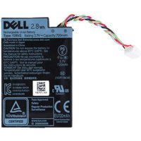 Black Dell 3.7V Li-Ion battery module with multicolored wires and white connector, text and certification logos visible.