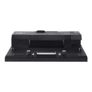 Black Dell 331-6307 laptop docking station featuring multiple ports, a sleek design, and a sturdy base for connecting peripherals and enhancing productivity.