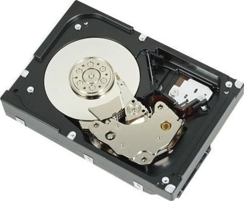 Internal hard drive with a black metal casing, featuring a shiny silver disk and mechanical components, labeled as DELL 400-AJPD, 1.2 TB, 10000 RPM, 2.5" SAS.
