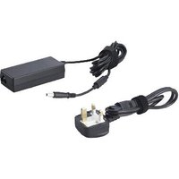 Black Dell 65W power adapter with rectangular brick, UK plug, and attached cable.
