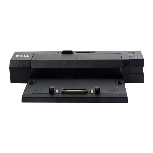 Black Dell 452-11512 laptop docking station featuring a sleek design with multiple ports, a flat base for stability, and a compact size suitable for desk use.