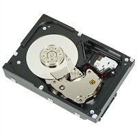 Black 3.5" internal hard drive with a silver metal casing, featuring a large circular platter and mechanical components, labeled as DELL 4TB SAS 7200rpm.