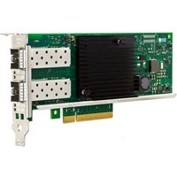 Dell 540-BDQZ network card, green circuit board, dual fiber ports, black heat sink, PCIe connector.