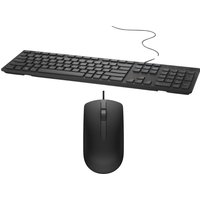 Black Dell USB QWERTY keyboard with numeric pad and wired mouse, designed for home or office use.
