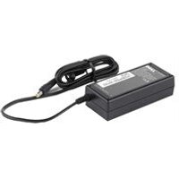 Black Dell 65W AC adapter with attached power cord and rectangular design.