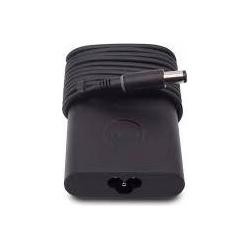Black Dell 65W power adapter with a coiled cable and a cylindrical connector, featuring a smooth plastic surface and the Dell logo embossed on the front.