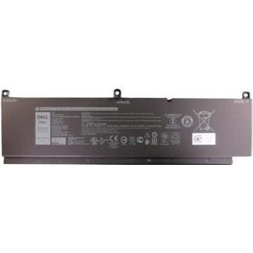 Black lithium-ion battery with a 68 Wh capacity, featuring six cells, labeled with technical specifications and safety icons on its surface.