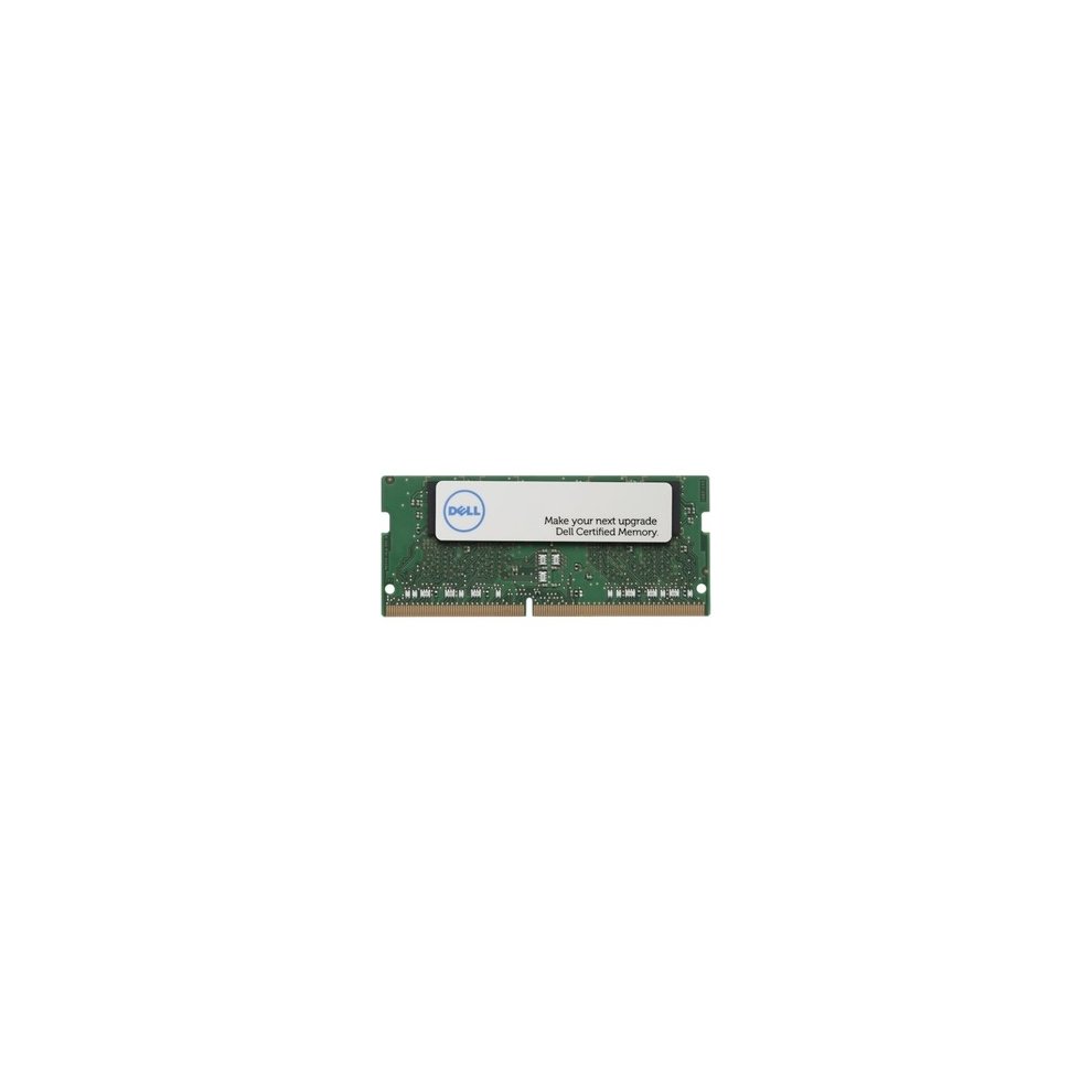 Green circuit board memory module with a white label featuring the Dell logo, labeled as 16 GB DDR4 2666 MHz, designed for enhanced computer performance.