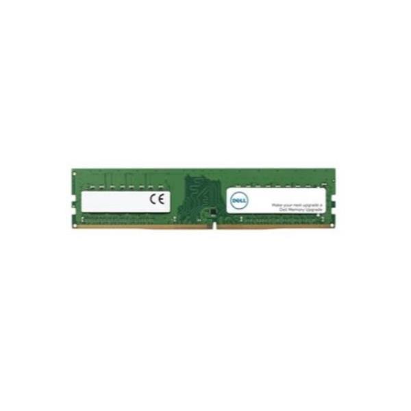 Green memory module with a sleek design, featuring a single 32 GB DDR4 chip, labeled with Dell branding and specifications, and gold connectors at the base.