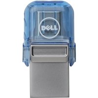 Dell AB135396 USB flash drive, 128 GB, silver with blue cap, dual USB Type-A and Type-C connectors.