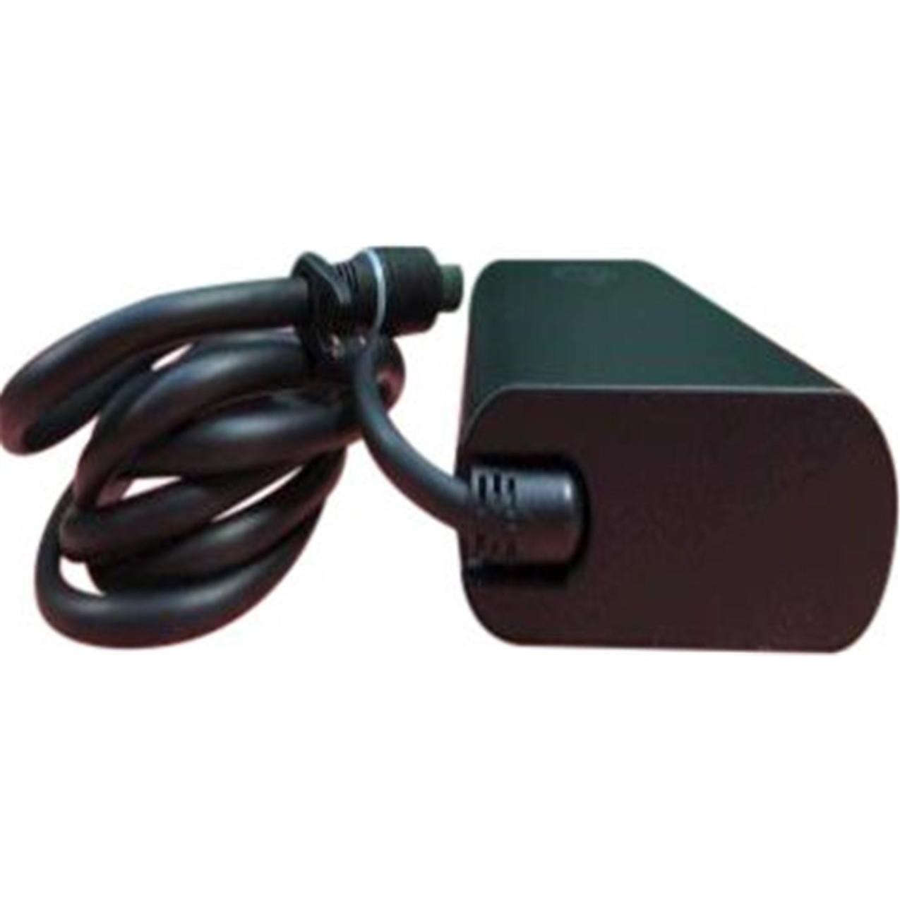 Black DELL AC adapter with a rounded design, labeled 19.5V 12.3A 240W, featuring a coiled power cable for connection.