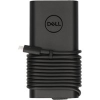 Black Dell 90W USB Type-C power adapter with coiled cable and Dell logo on top.