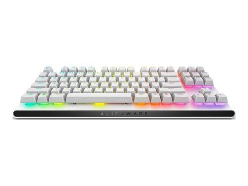 Alienware Tenkeyless Gaming Keyboard AW420K in Lunar Light features a sleek white design, customizable RGB backlighting, and mechanical keys for enhanced gaming performance.