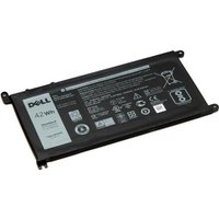 Black Dell 3 Cell 42Whr laptop battery with white label and multiple certification icons.