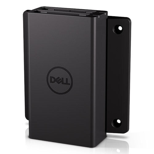 Black rectangular battery charger with a smooth finish, featuring the Dell logo on the front, designed for tablet batteries, with a mounting option on the side.