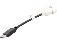 Black DisplayPort to DVI-D cable, 0.23 meters long, featuring a black connector on one end and a white connector on the other, designed for video signal transmission.