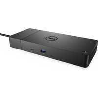 Black Dell Dock WD19S 130W with USB-C, USB-A ports, sleek rectangular design, and Dell logo on top.