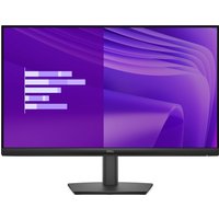Dell E2425HM monitor, 23.8-inch, black frame, slim bezels, purple abstract display, rectangular stand.