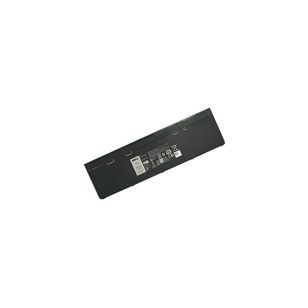 Black Dell laptop battery, 45WHR, 4-cell design, featuring a label with specifications and safety information on the surface.