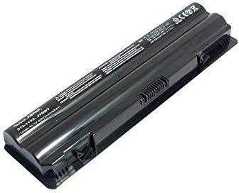 Black Dell Ery 6 Cell laptop battery with a sleek design, featuring vent slots and printed specifications on the surface, designed for compatibility with Dell laptops.