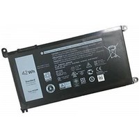 Black Dell FC92N laptop battery with white text and symbols, 42Wh capacity label on the left side.