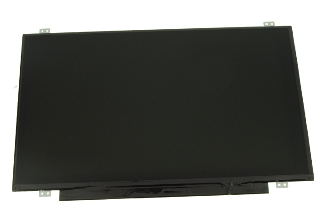 Black rectangular laptop display panel with a glossy finish, featuring metal mounting brackets on the sides for installation.