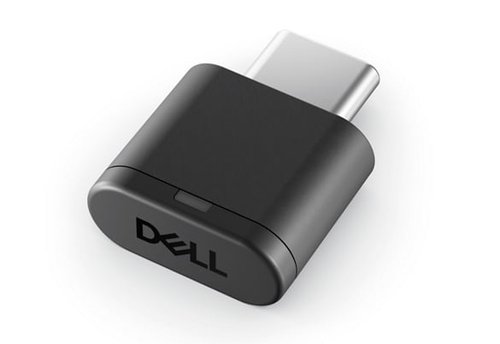 Black DELL HR024 USB receiver with a sleek design, featuring a silver connector and a small button on the side, ideal for wireless device connectivity.