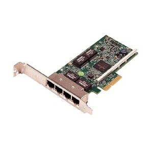 Green circuit board with three Ethernet ports, metal bracket, and various electronic components, labeled "DELL HY7RM Network Card Internal Ethernet 1000 Mbit/s."