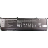 Black Dell M59JH laptop battery with white text and symbols, rectangular shape, multiple connector points.