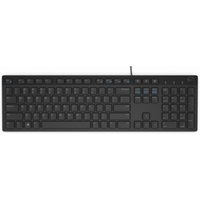 Black Dell multimedia wired keyboard with full-size layout and numeric keypad.