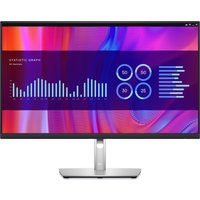 Dell P Series 27 USB-C Hub Monitor with slim bezels, silver stand, displaying colorful graphs on screen.