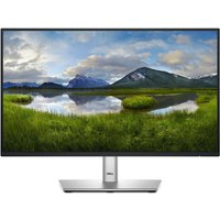 Dell P2225H monitor, 21.5" Full HD, black bezel, silver stand, displaying a landscape with mountains and lake.