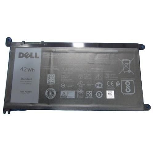 Dell P3W4 Lithium-Ion battery, 42Wh capacity, rectangular shape, gray casing with printed labels and icons, designed for compatibility with Dell laptops.